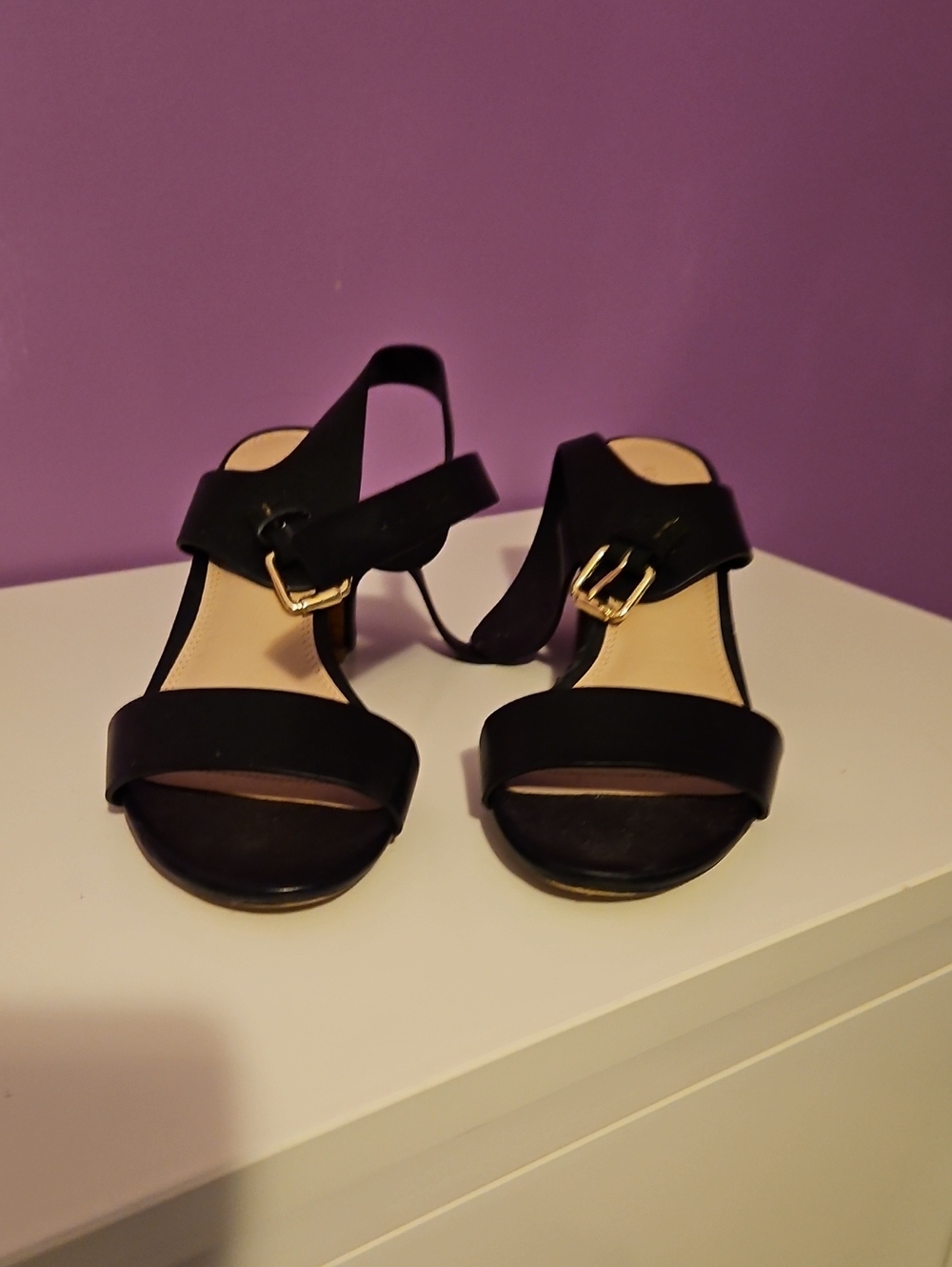Kelly & Katie Black Open-Toe Buckle Heels